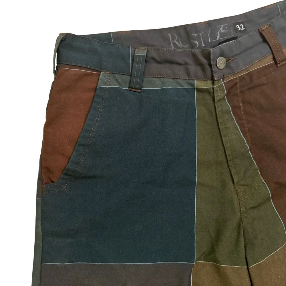 Vintage Y2K Rusty Shorts Men 32 Brown Colorblock Plaid Surf Skate Casual Utility